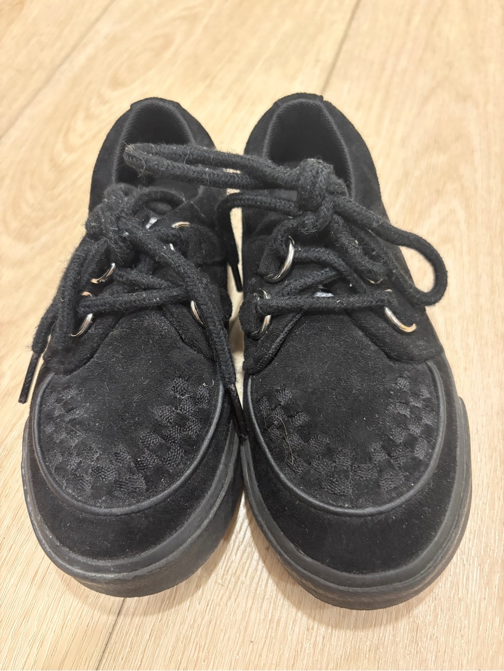 T.U.K Black Suede Kids Lace-Up Sneakers
